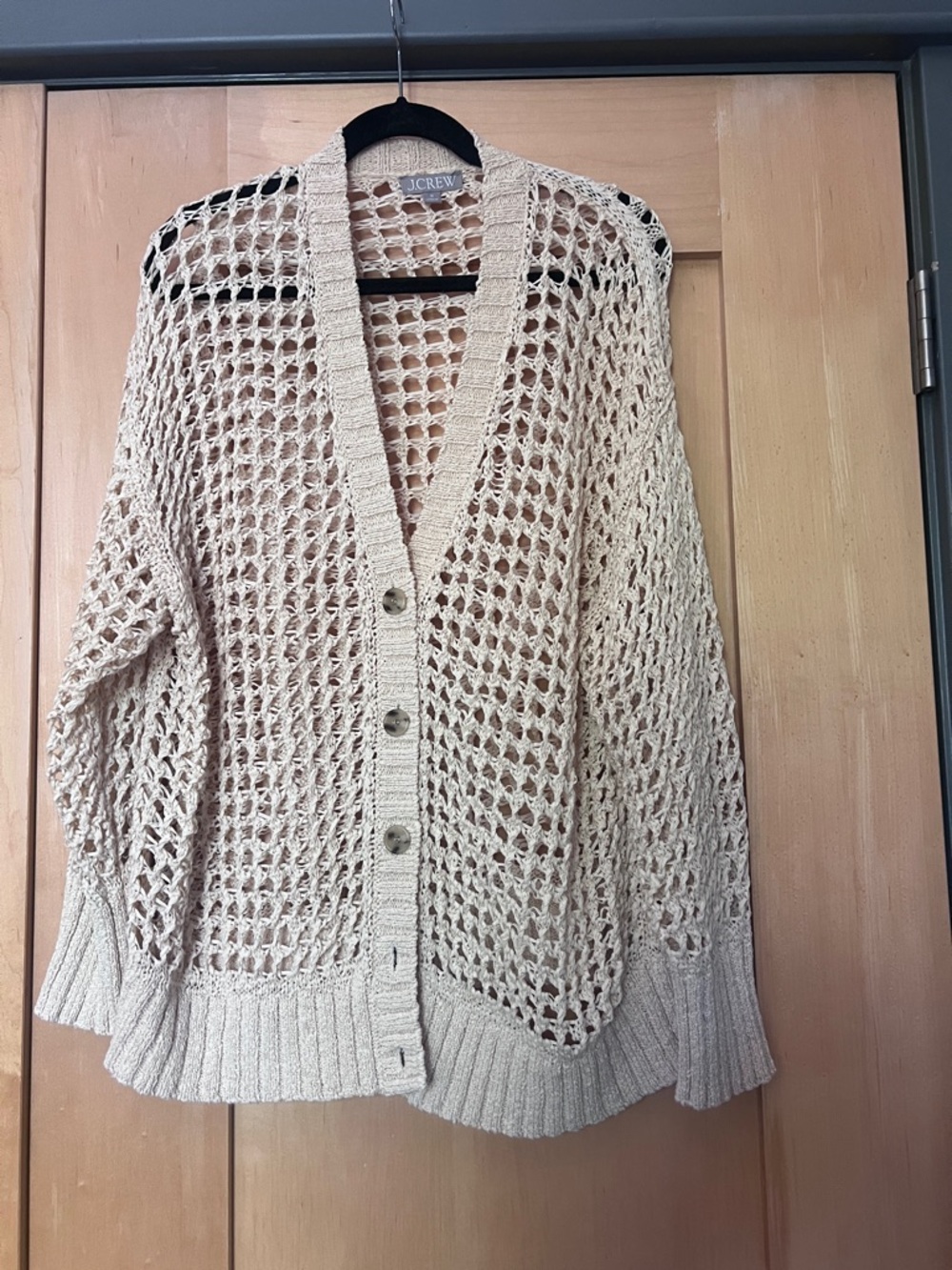J. Crew Cream Open-Weave Button Cardigan